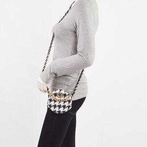 Chanel Blue/White Tweed Chanel 19 Round Clutch Bag